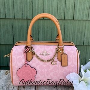 Coach Medium Rowan Satchel Bag In Signature Canvas With Charms Purse